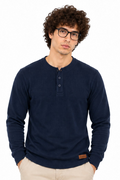 Quebec Navy Structured fabric Henley Sweatshirt for Men