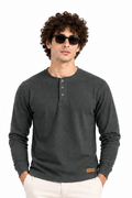 Tirol Green Structured fabric Henley Sweatshirt for Men