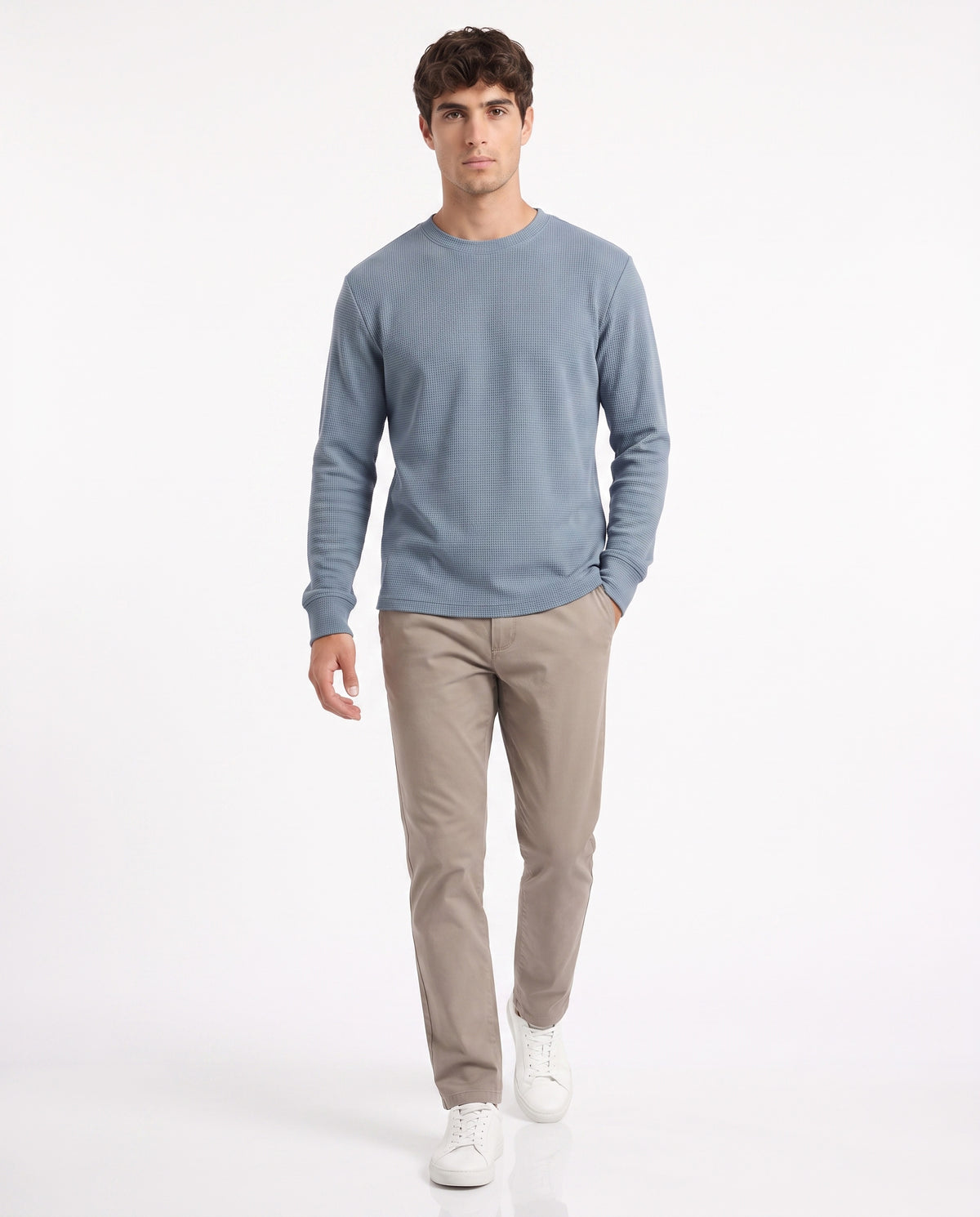 Aspen Blue Round neck structured fabric Sweatshirt for Men
