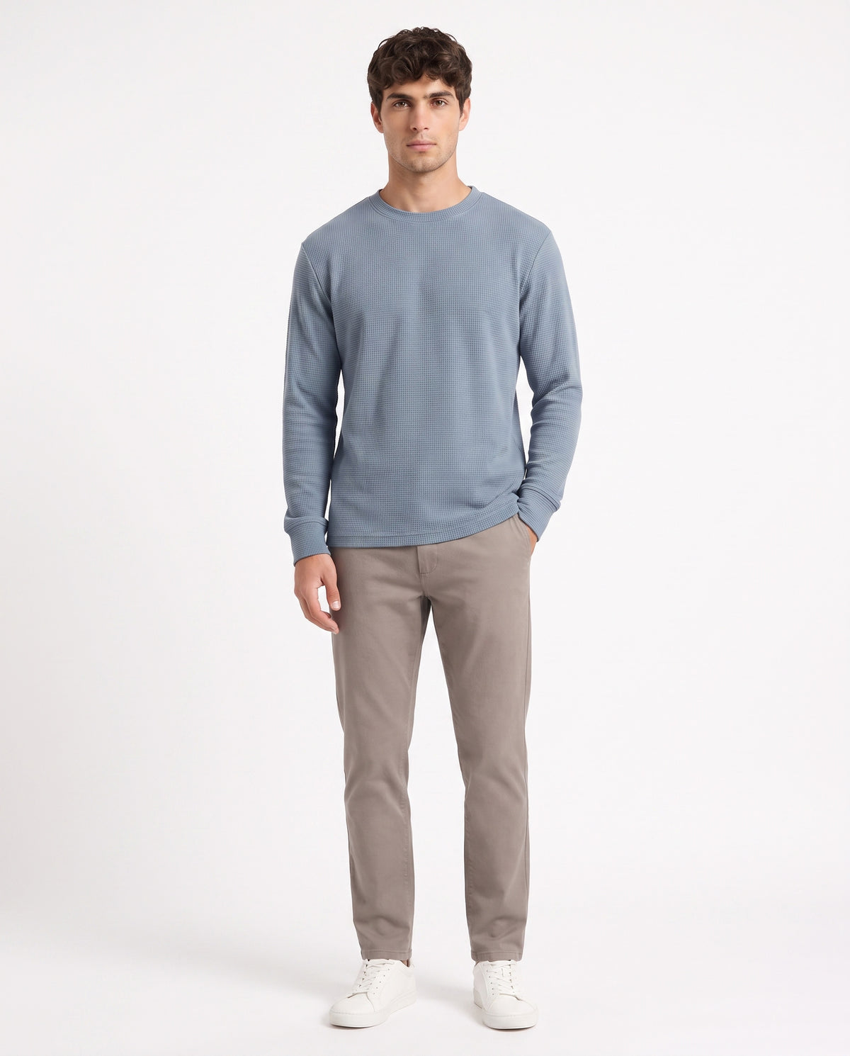 Aspen Blue Round neck structured fabric Sweatshirt for Men