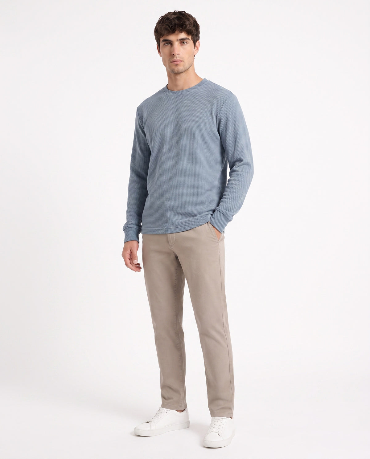 Aspen Blue Round neck structured fabric Sweatshirt for Men