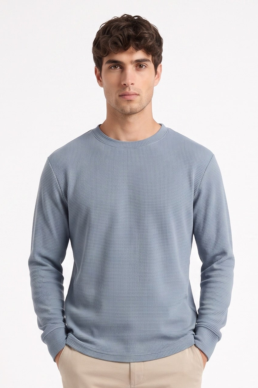 Aspen Blue Round neck structured fabric Sweatshirt for Men