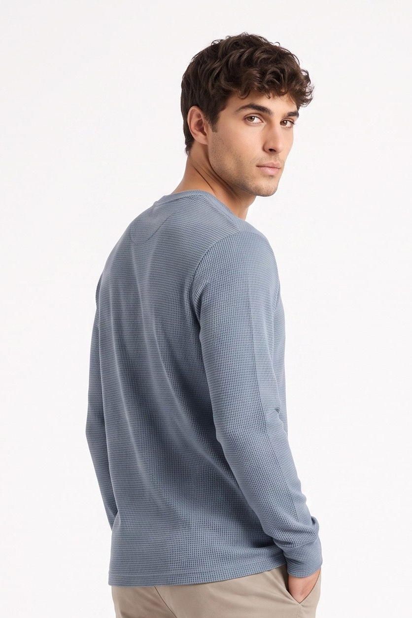 Aspen Blue Round neck structured fabric Sweatshirt for Men