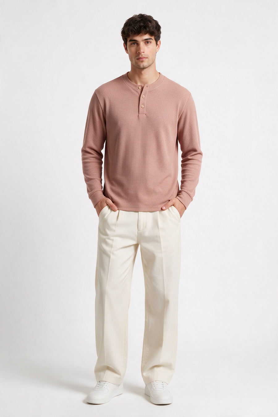 Zurich Pink Structured fabric Henley Sweatshirt for Men