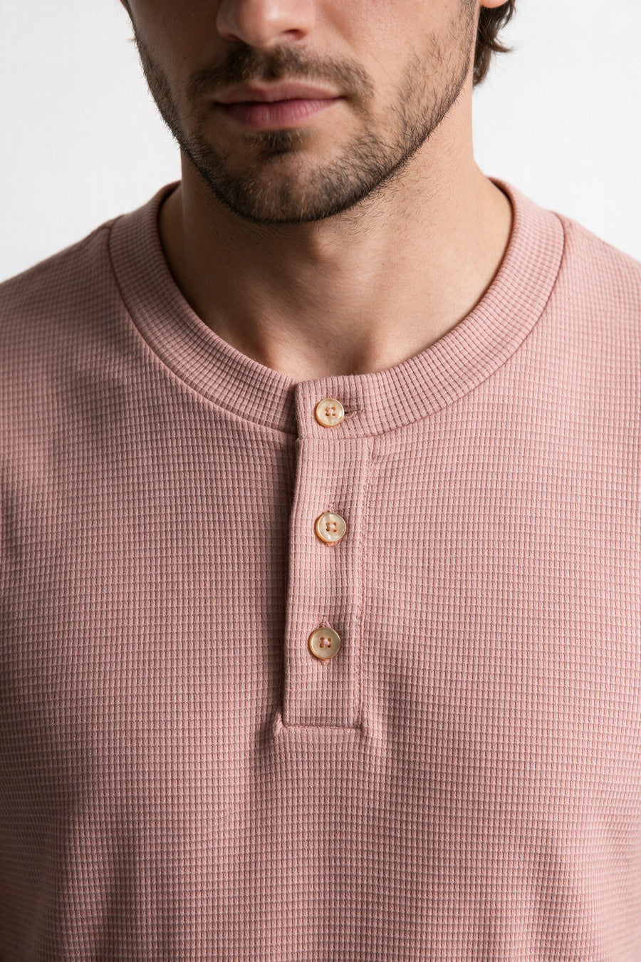 Zurich Pink Structured fabric Henley Sweatshirt for Men