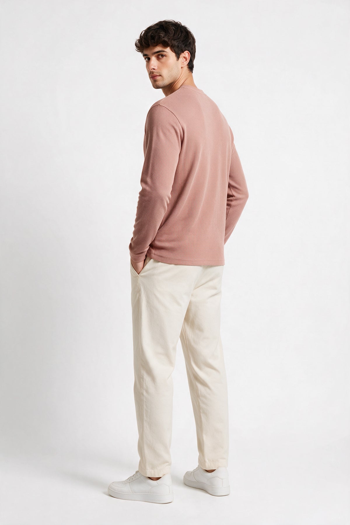 Zurich Pink Structured fabric Henley Sweatshirt for Men