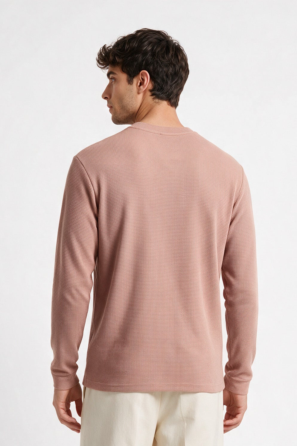 Zurich Pink Structured fabric Henley Sweatshirt for Men