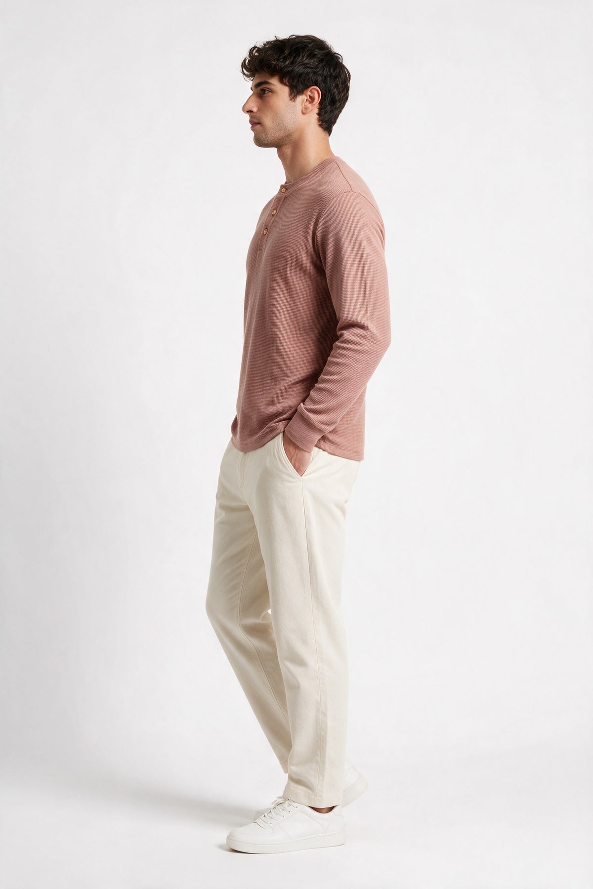 Zurich Pink Structured fabric Henley Sweatshirt for Men