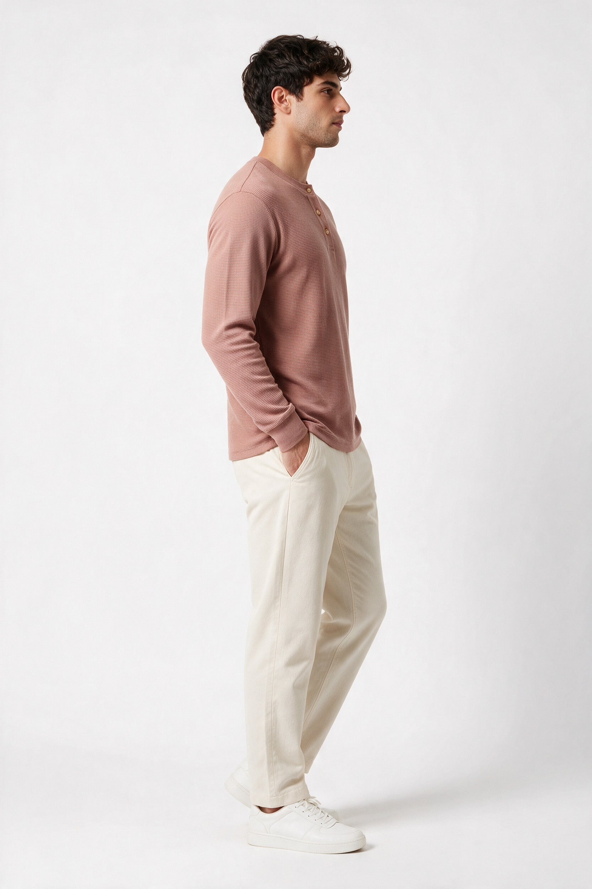 Zurich Pink Structured fabric Henley Sweatshirt for Men