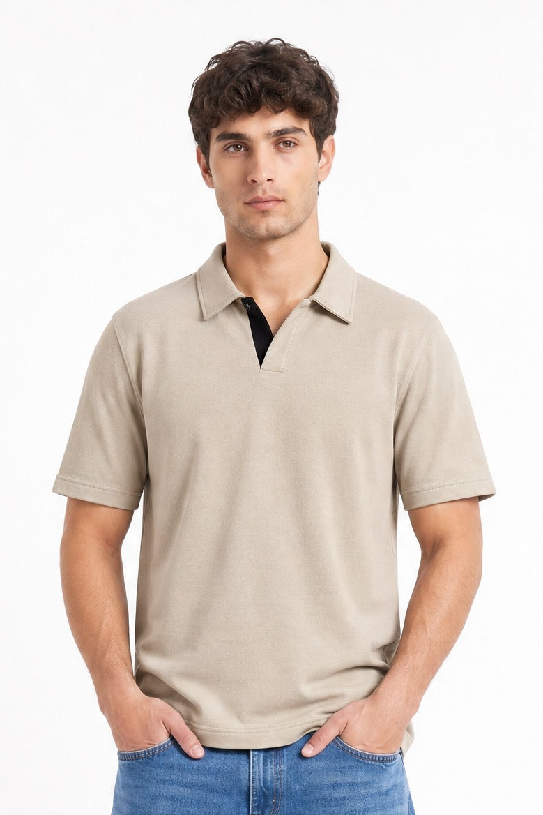 Tangier Beige Collared Neck Polo T-Shirt for Men