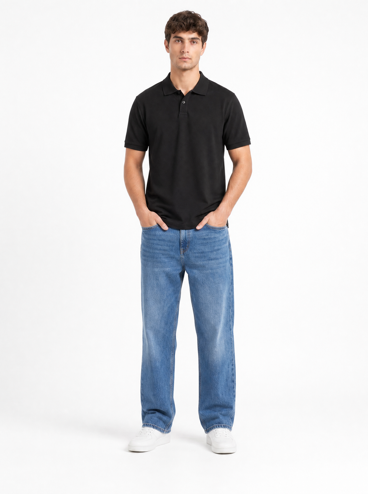 Modura Monaco black textured polo t-shirt for men, view 3