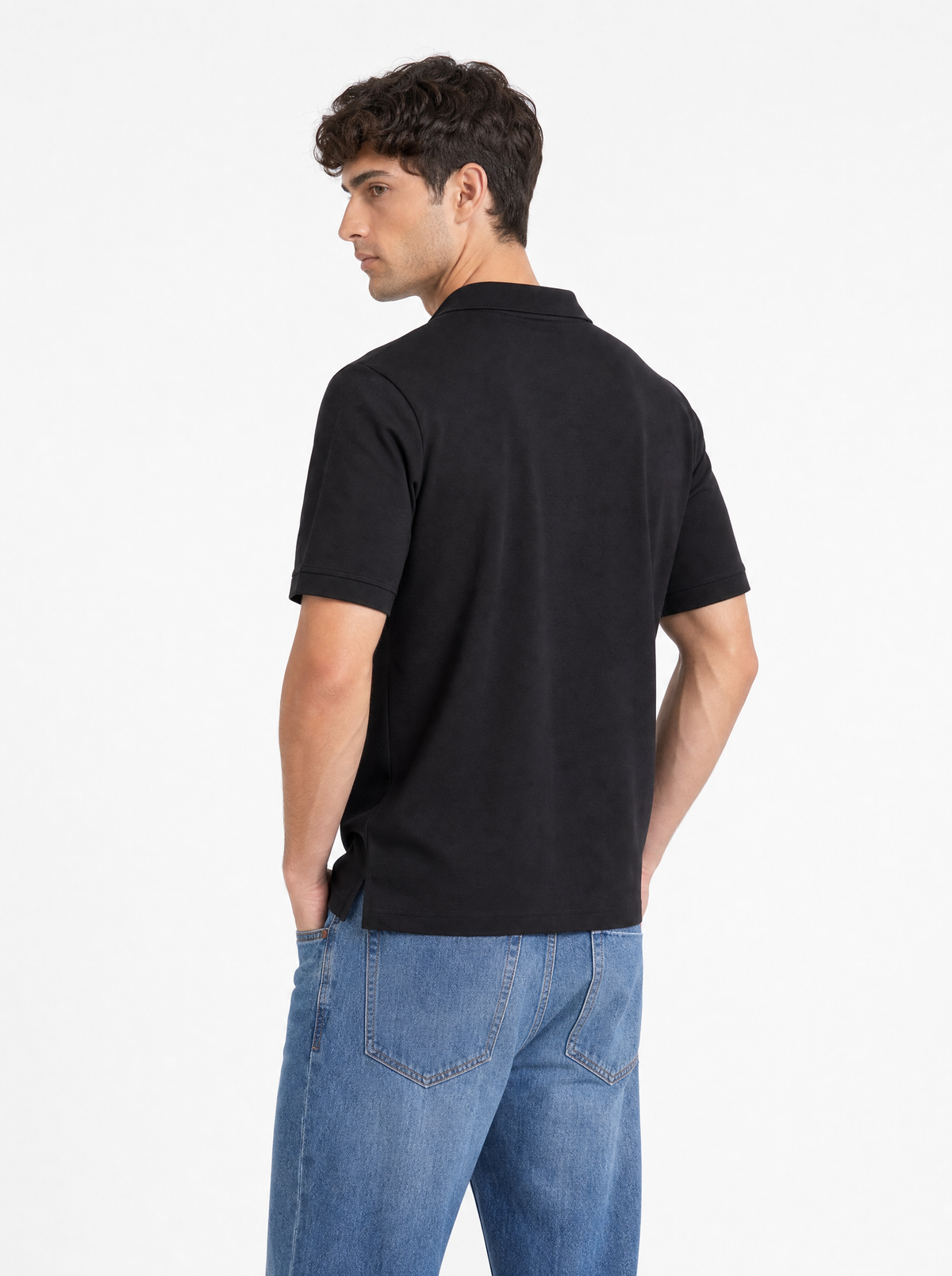 Modura Monaco black textured polo t-shirt for men, view 5