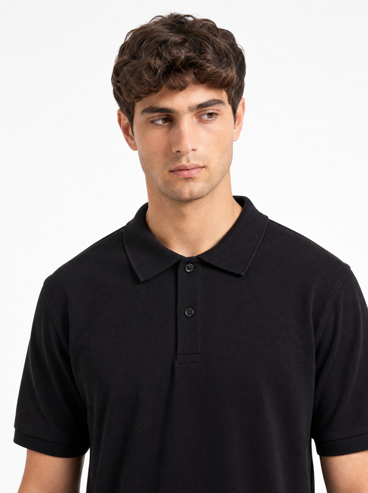 Modura Monaco black textured polo t-shirt for men, view 2