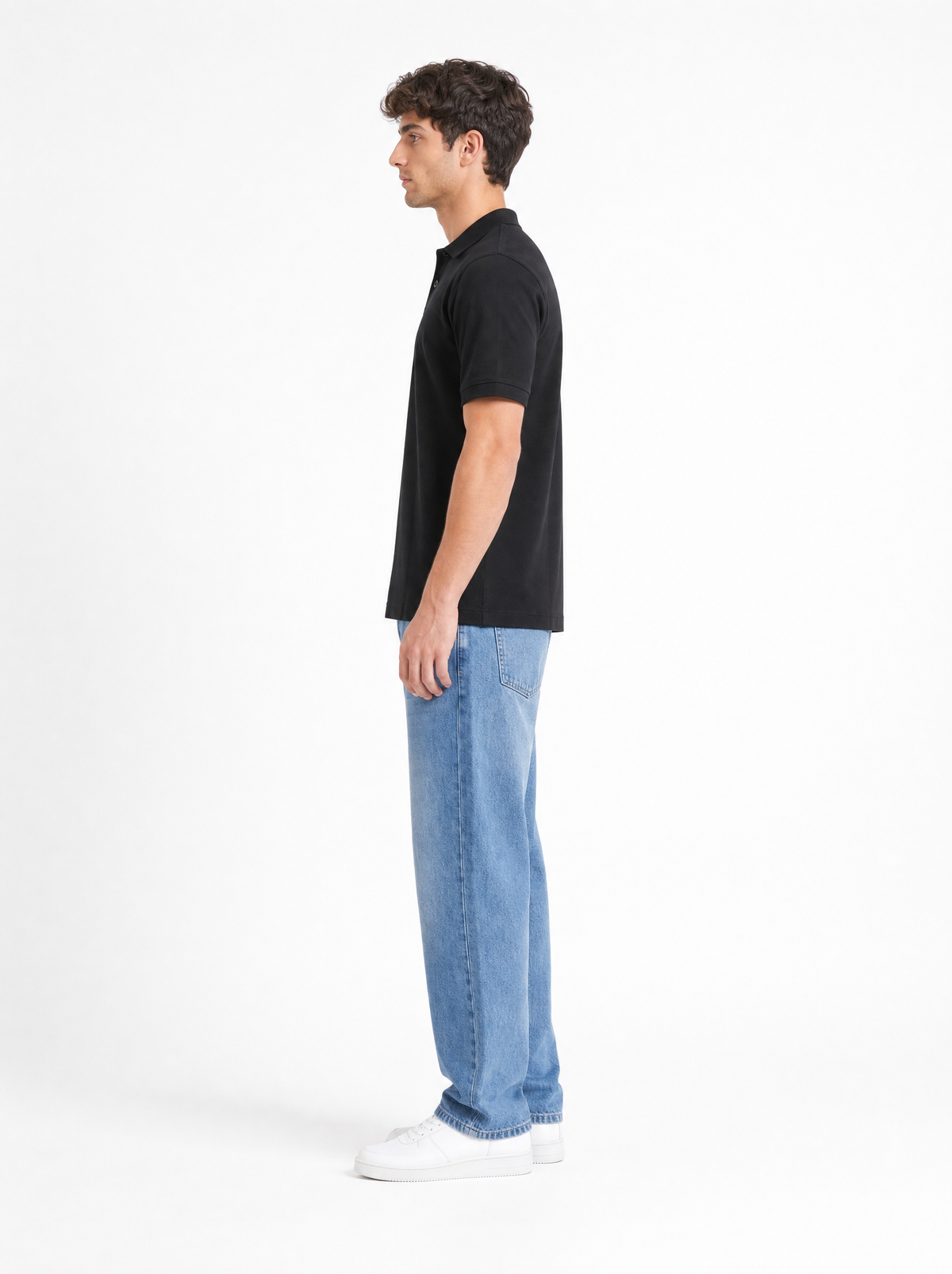 Modura Monaco black textured polo t-shirt for men, view 4