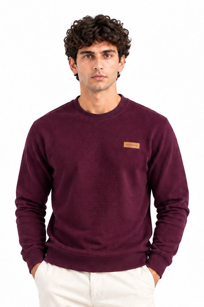 Yukon Maroon Round neck structured fabric Sweatshirt for Men
