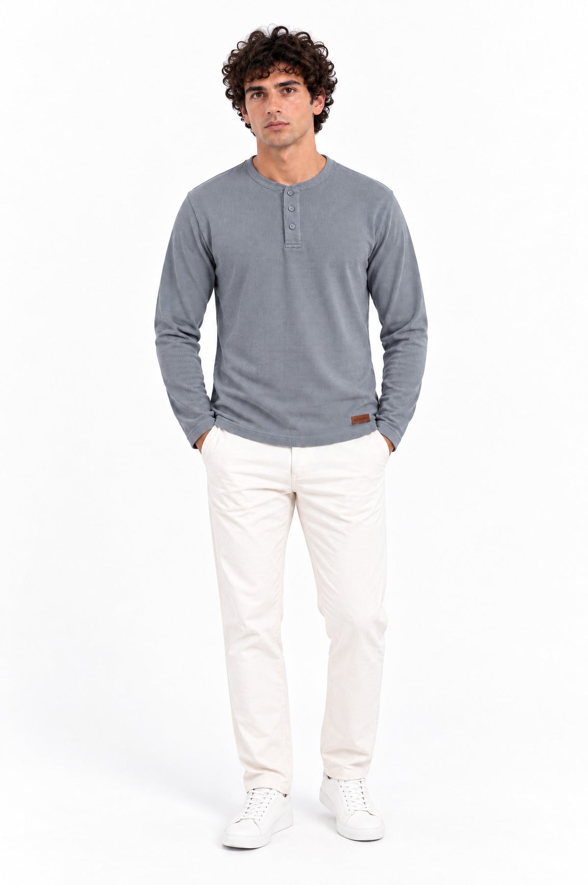 Bavaria Blue Structured fabric Henley Sweatshirt for Men