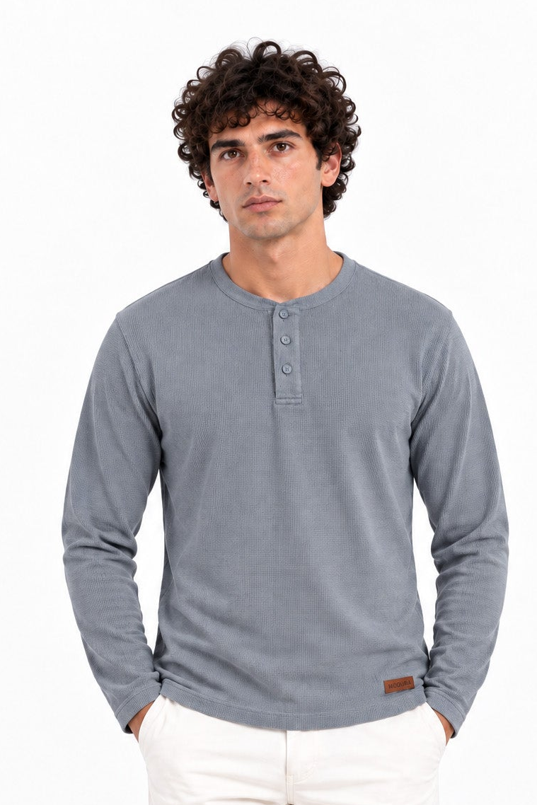 Bavaria Blue Structured fabric Henley Sweatshirt for Men