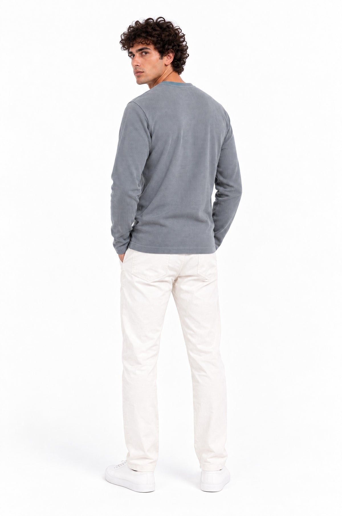 Bavaria Blue Structured fabric Henley Sweatshirt for Men