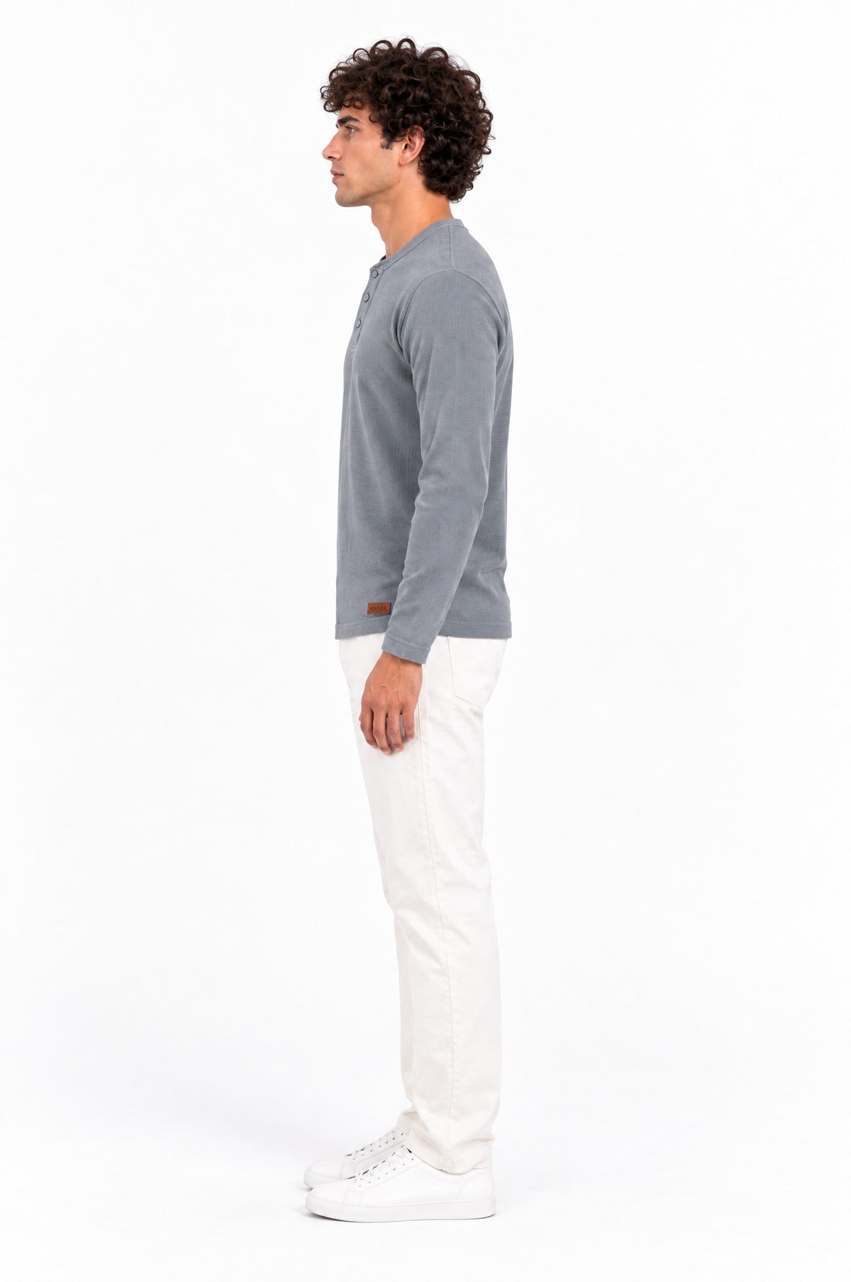 Bavaria Blue Structured fabric Henley Sweatshirt for Men
