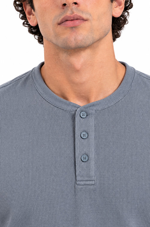 Bavaria Blue Structured fabric Henley Sweatshirt for Men