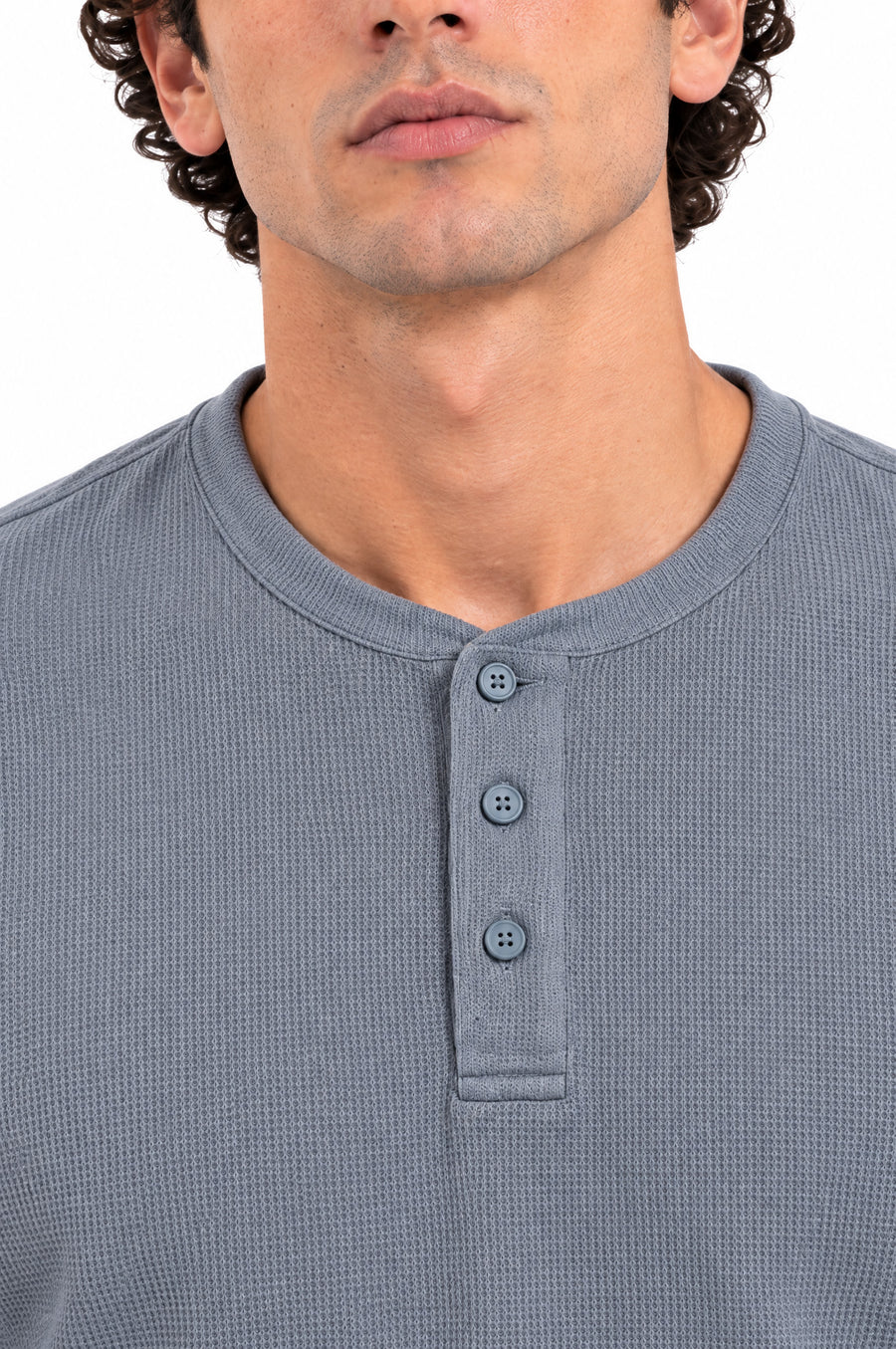 Bavaria Blue Structured fabric Henley Sweatshirt for Men