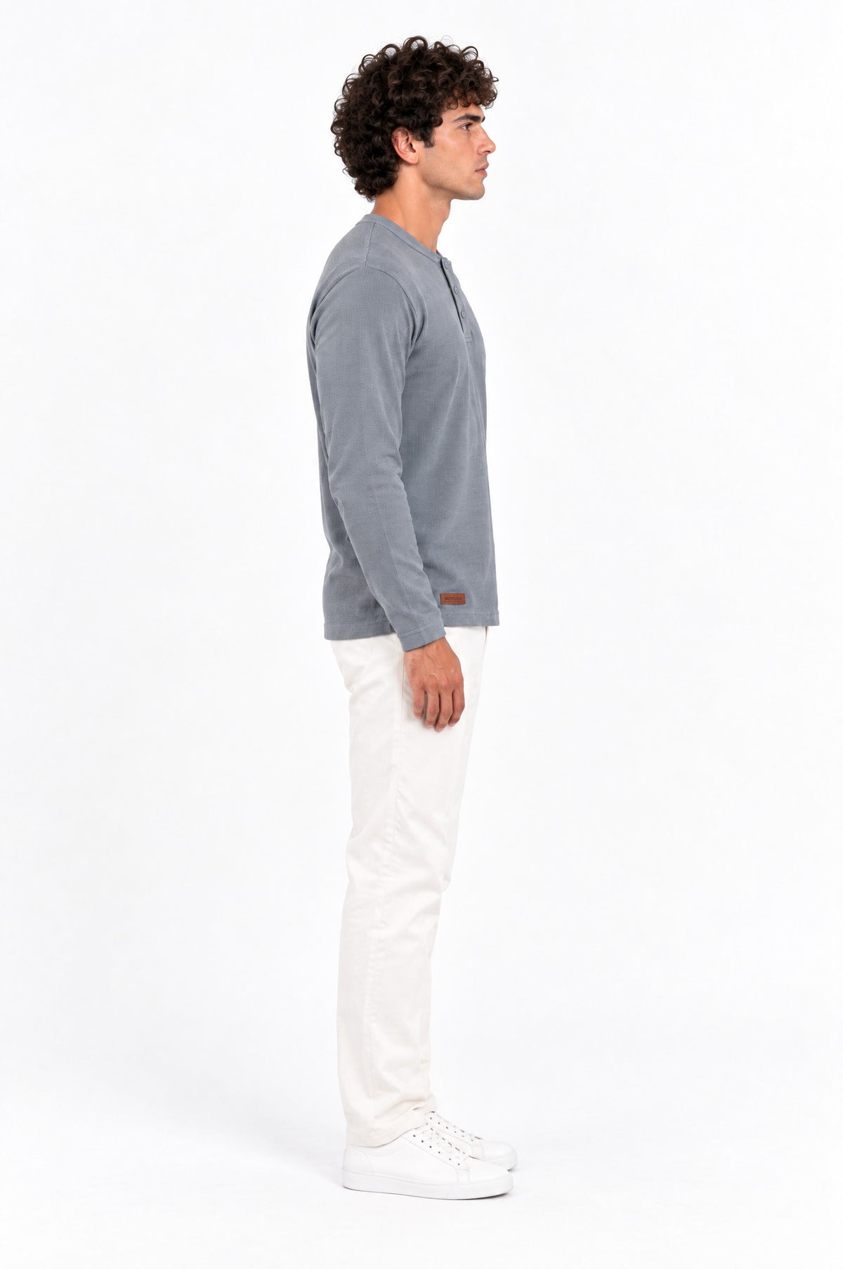 Bavaria Blue Structured fabric Henley Sweatshirt for Men