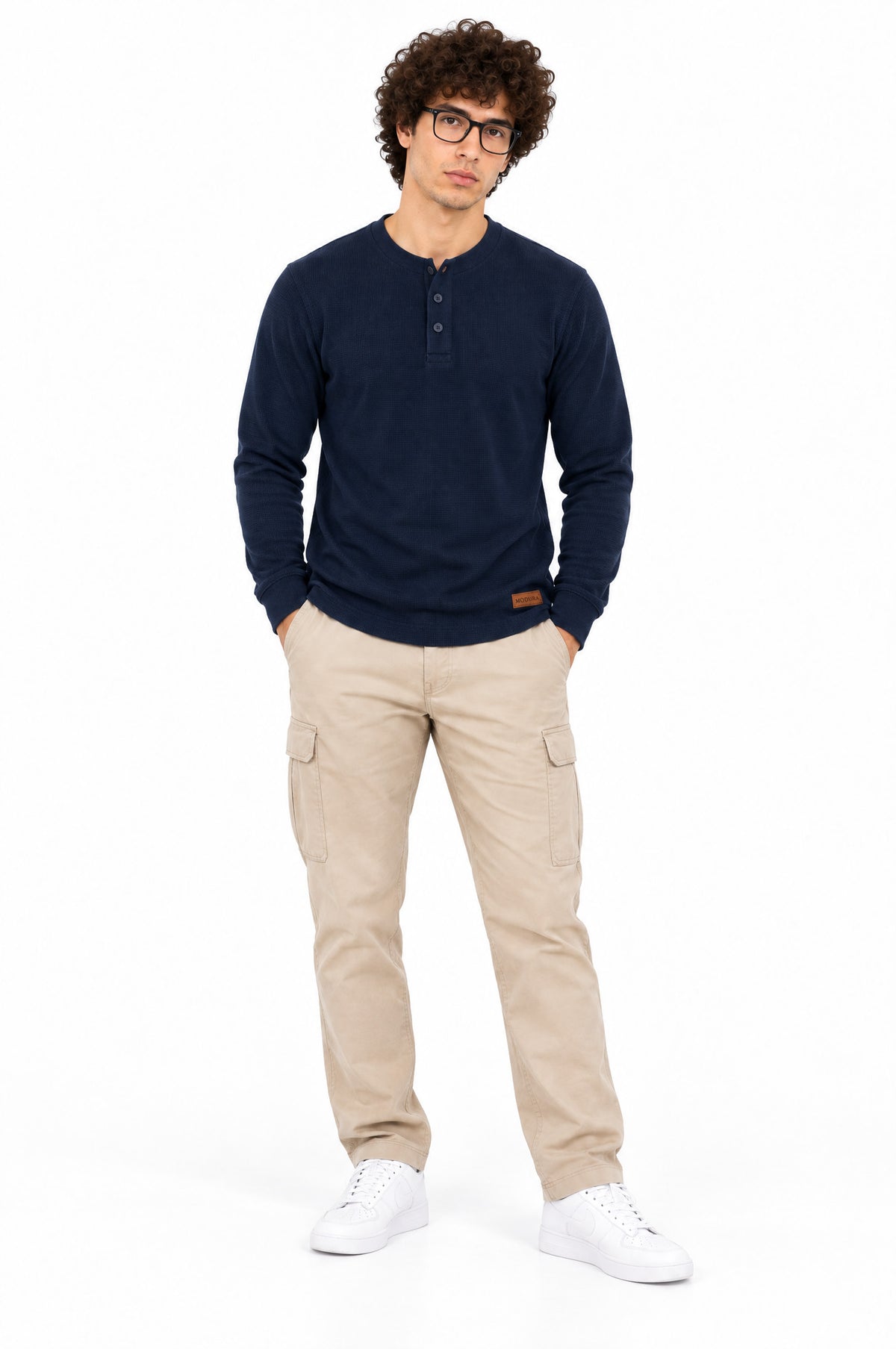 Quebec Navy Structured fabric Henley Sweatshirt for Men