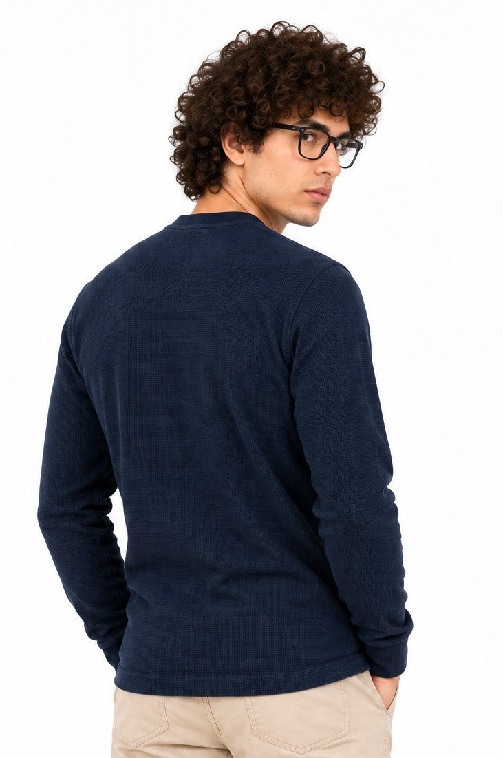 Quebec Navy Structured fabric Henley Sweatshirt for Men