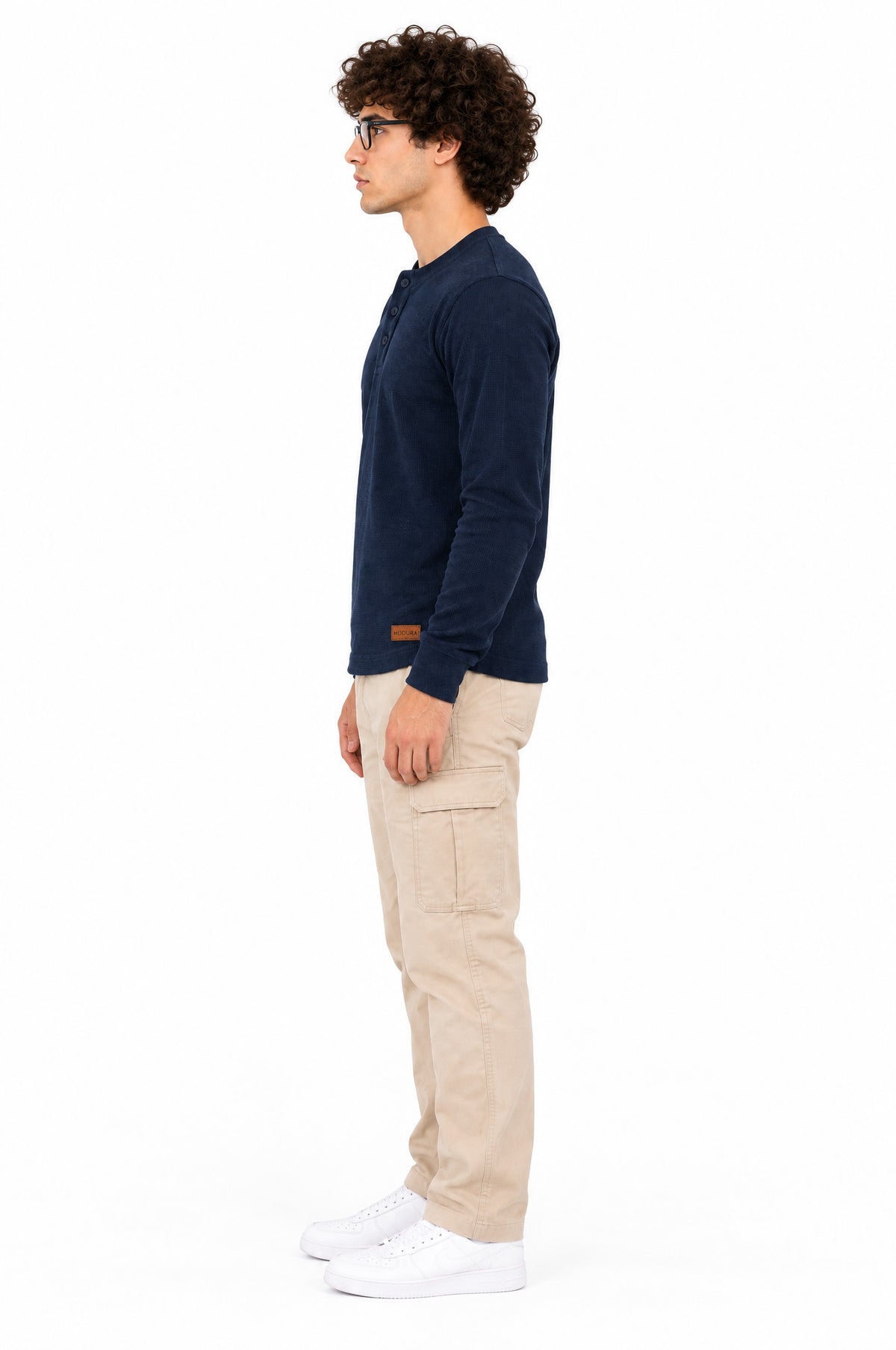 Quebec Navy Structured fabric Henley Sweatshirt for Men