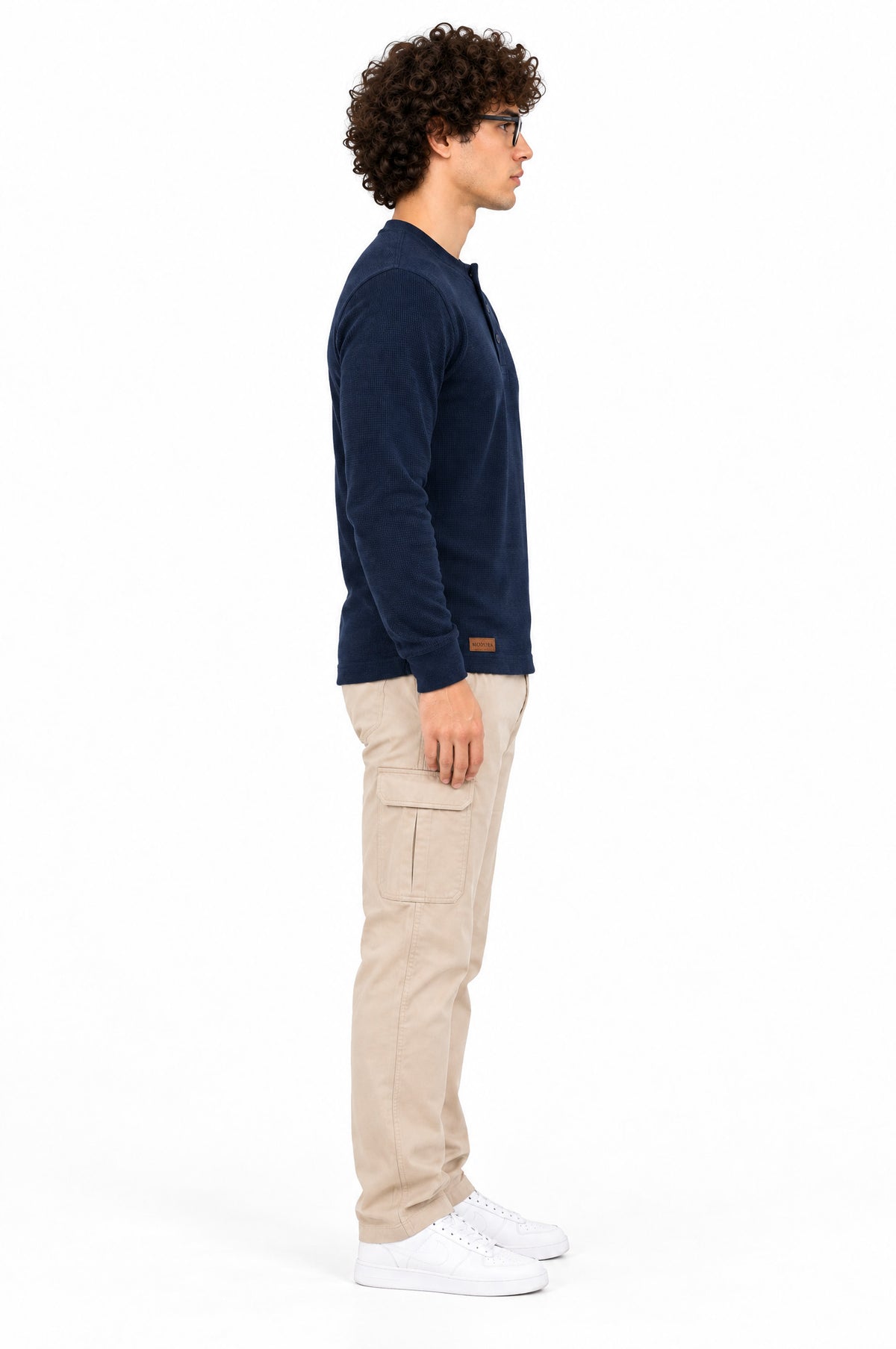 Quebec Navy Structured fabric Henley Sweatshirt for Men