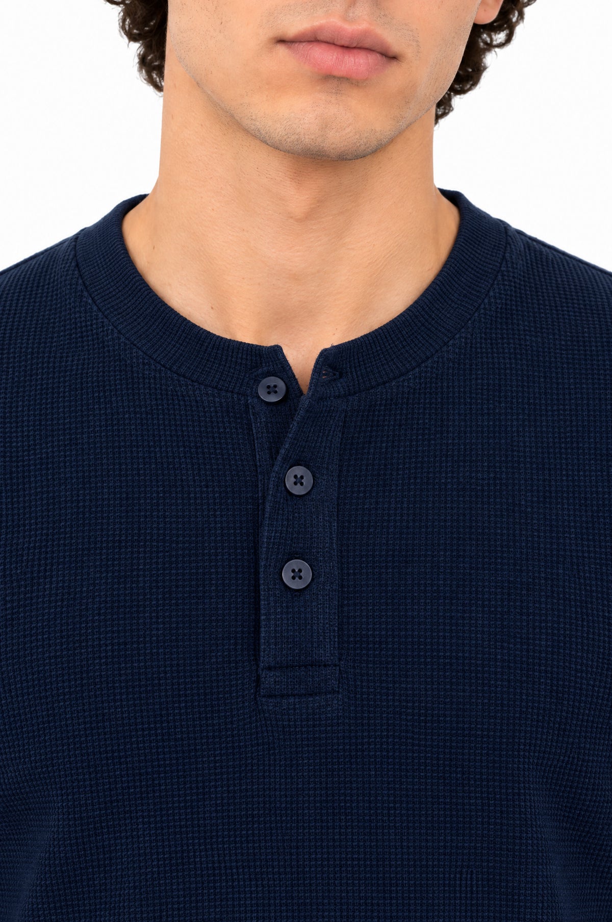 Quebec Navy Structured fabric Henley Sweatshirt for Men