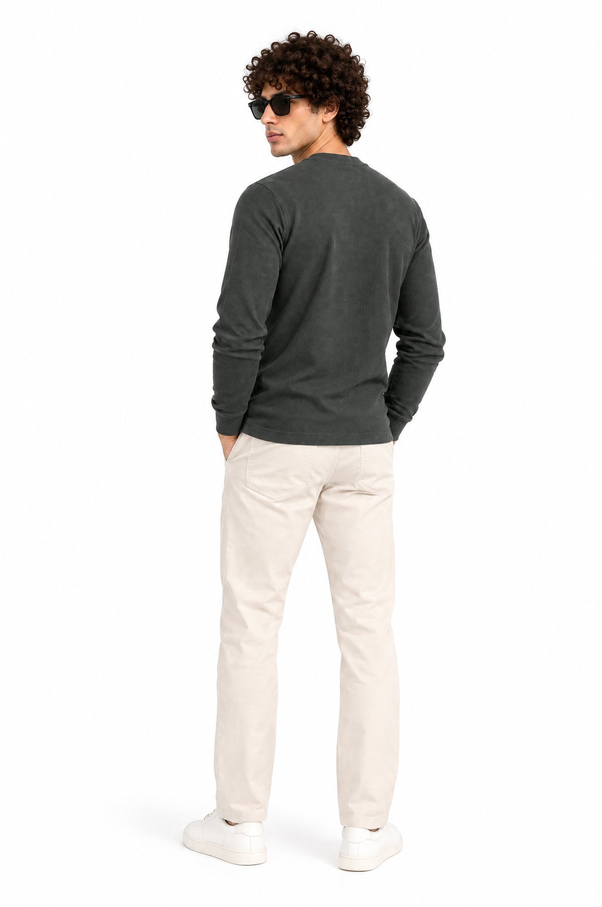 Tirol Green Structured fabric Henley Sweatshirt for Men