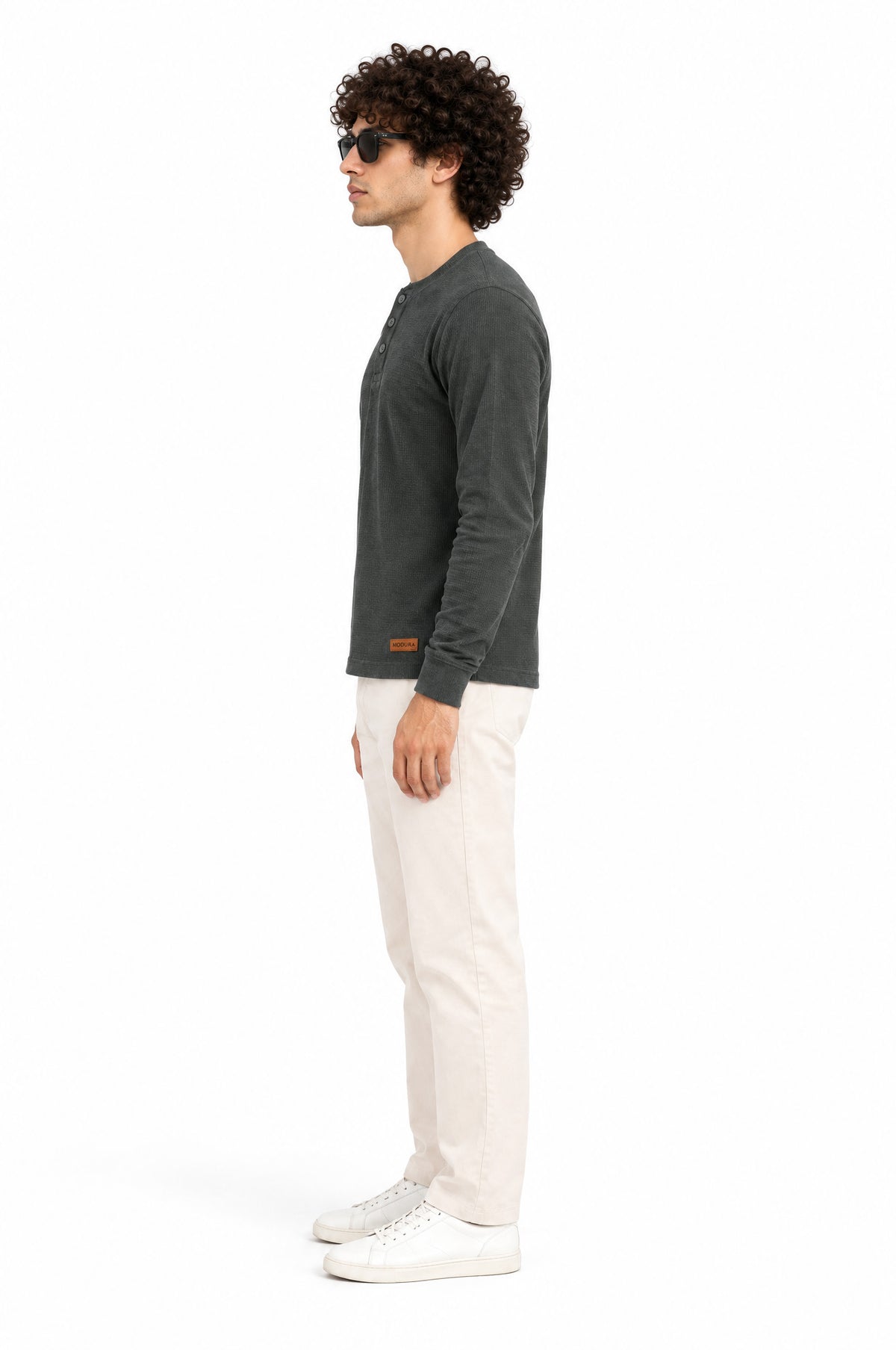 Tirol Green Structured fabric Henley Sweatshirt for Men