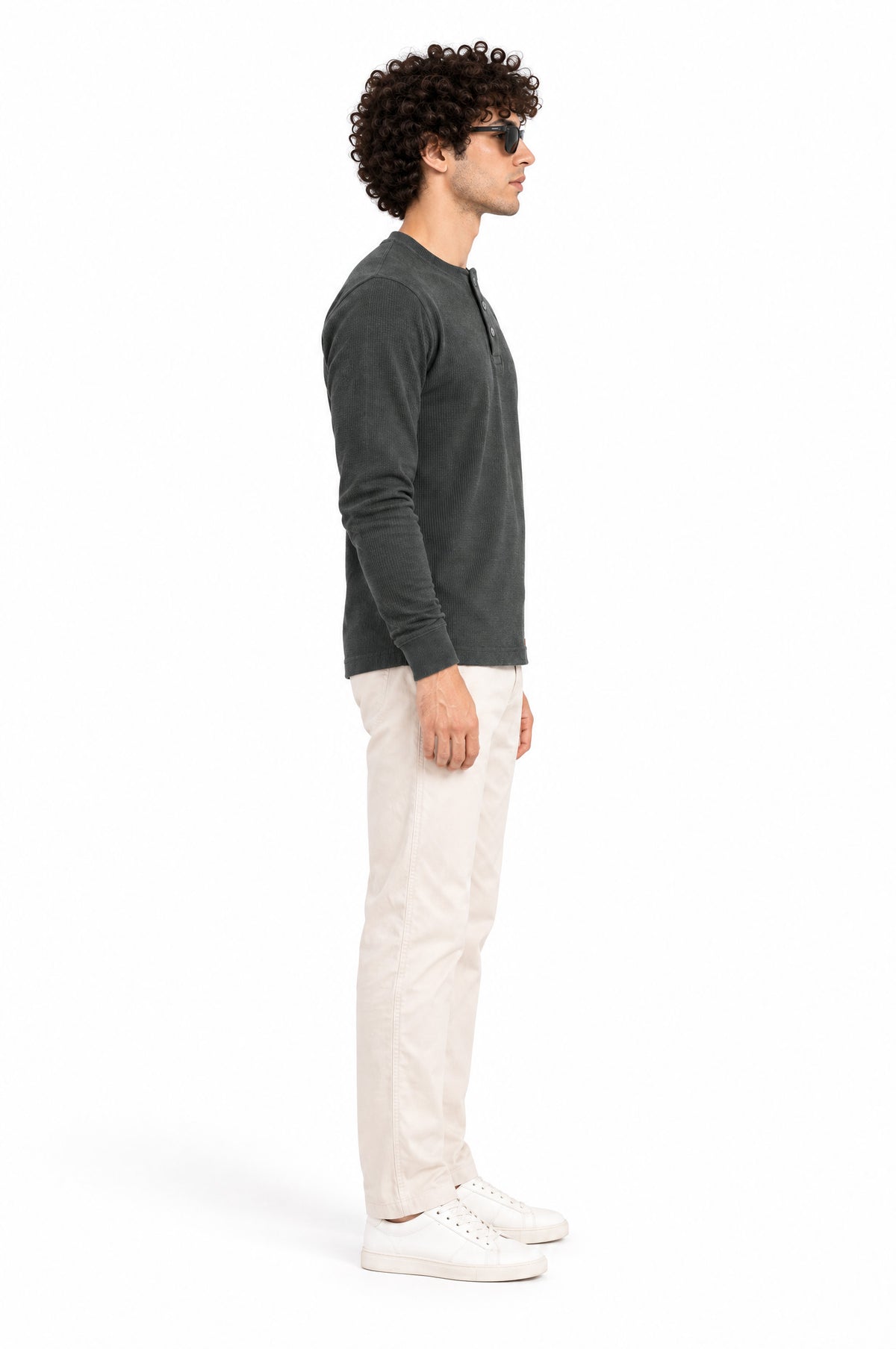 Tirol Green Structured fabric Henley Sweatshirt for Men