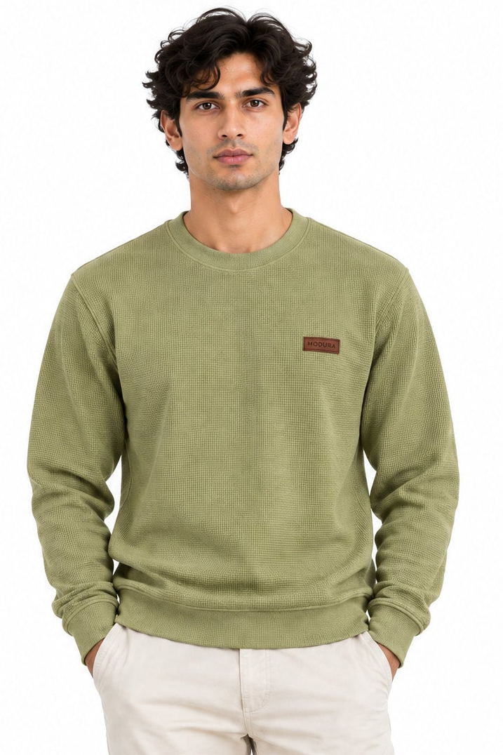 Vermont Yellow Round neck structured fabric Sweatshirt for Men