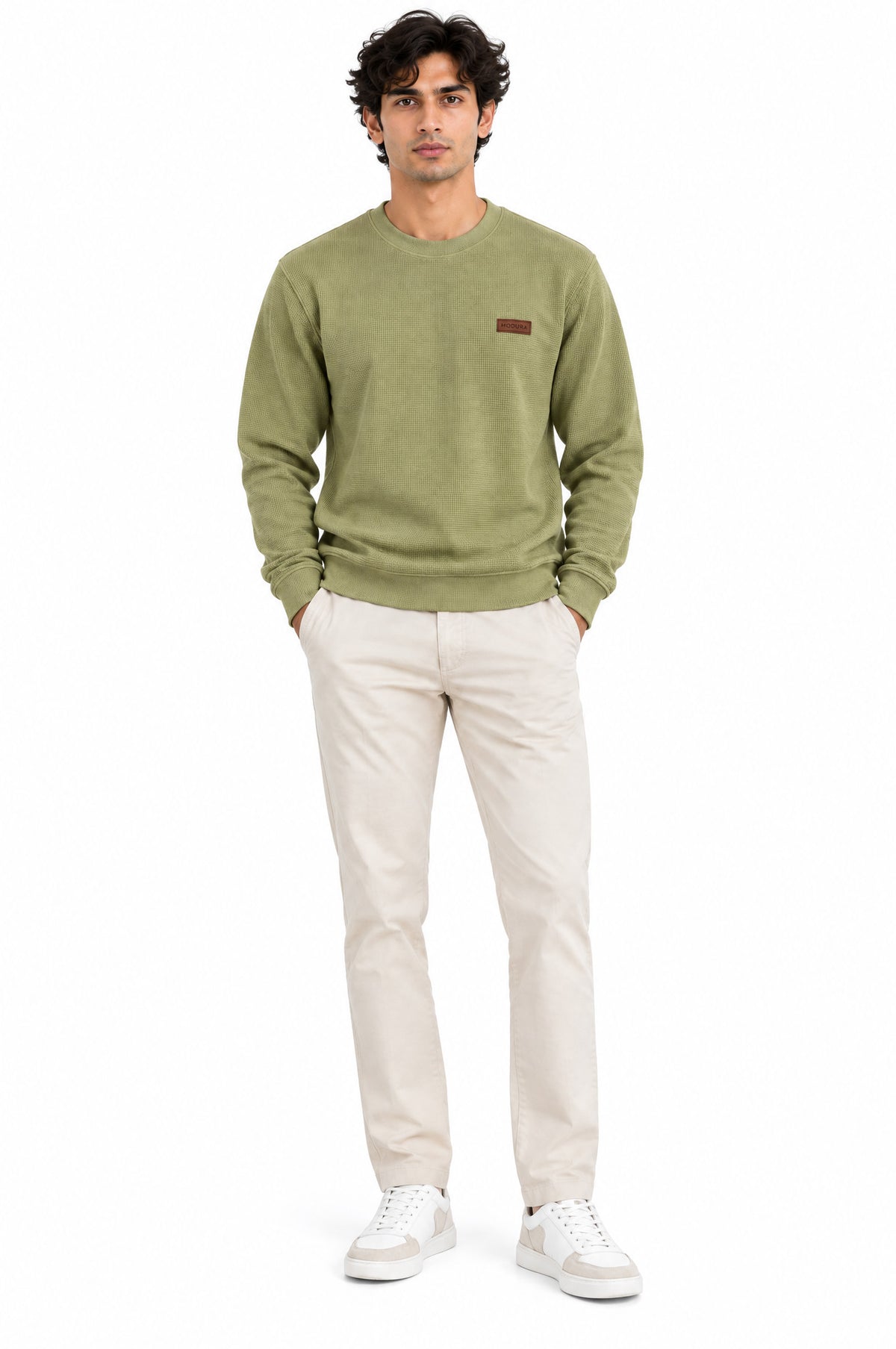 Vermont Yellow Round neck structured fabric Sweatshirt for Men